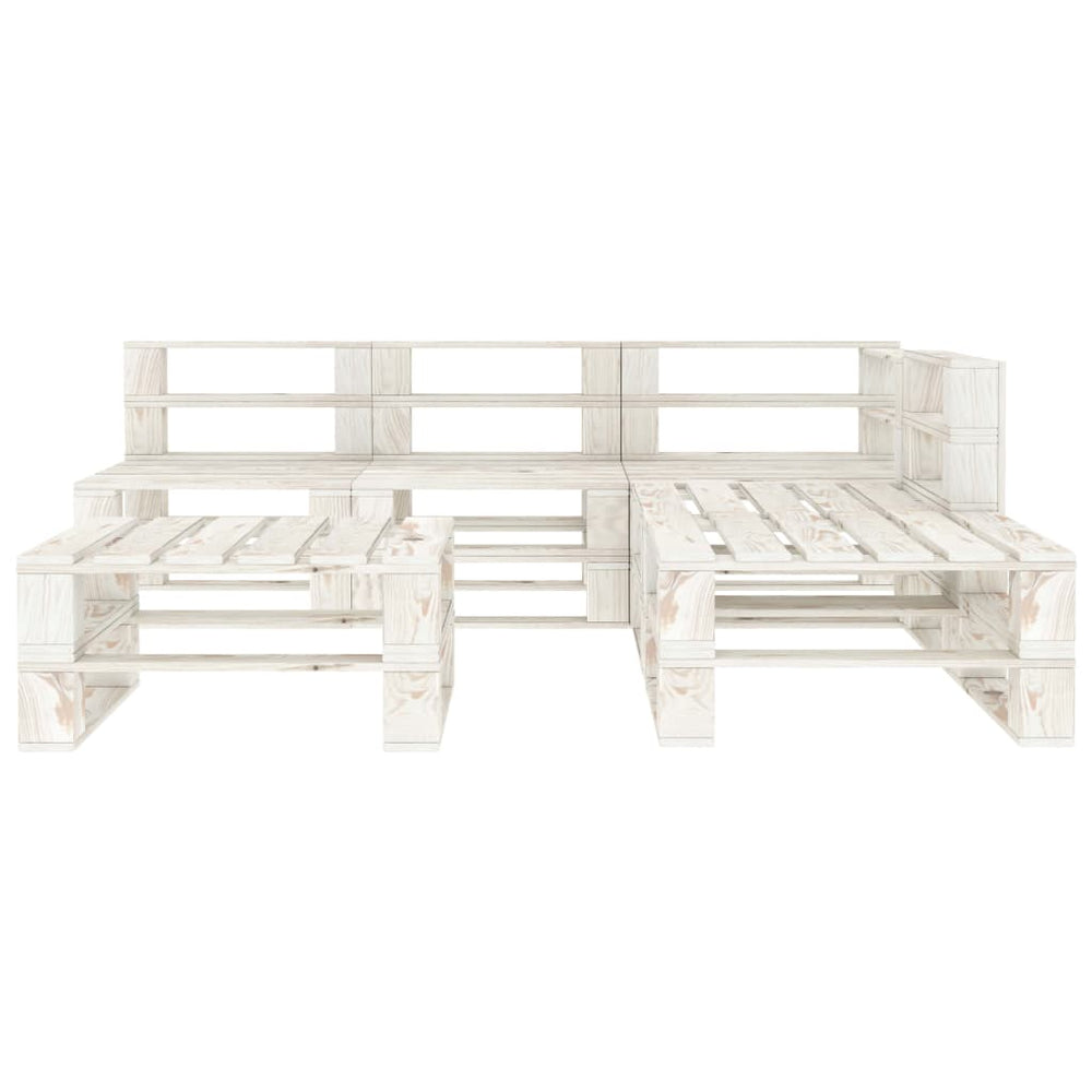 6-tlg. Garten-Lounge-Set aus Paletten Holz Weiß