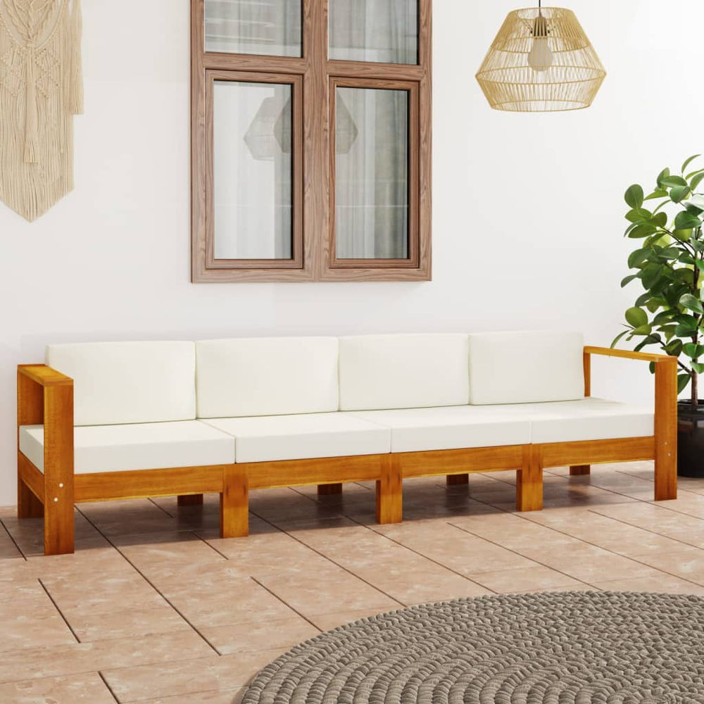 4-Sitzer-Gartensofa mit Cremeweißen Auflagen Massivholz Akazie