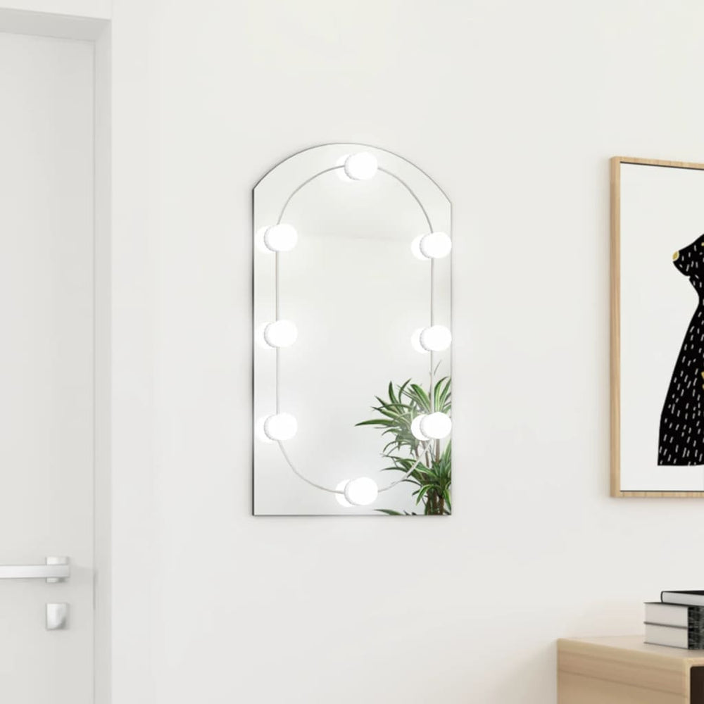 Spiegel mit LED-Leuchten 70x40 cm Glas Bogenförmig